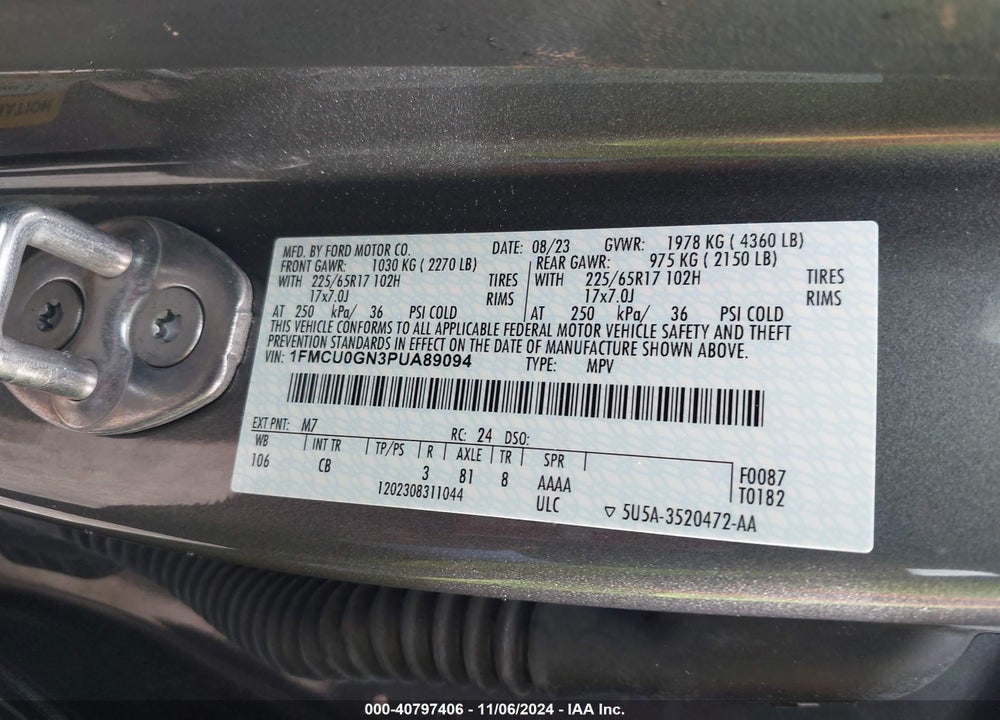 2023 FORD ESCAPE ACTIVE VIN: 1FMCU0GN3PUA89094