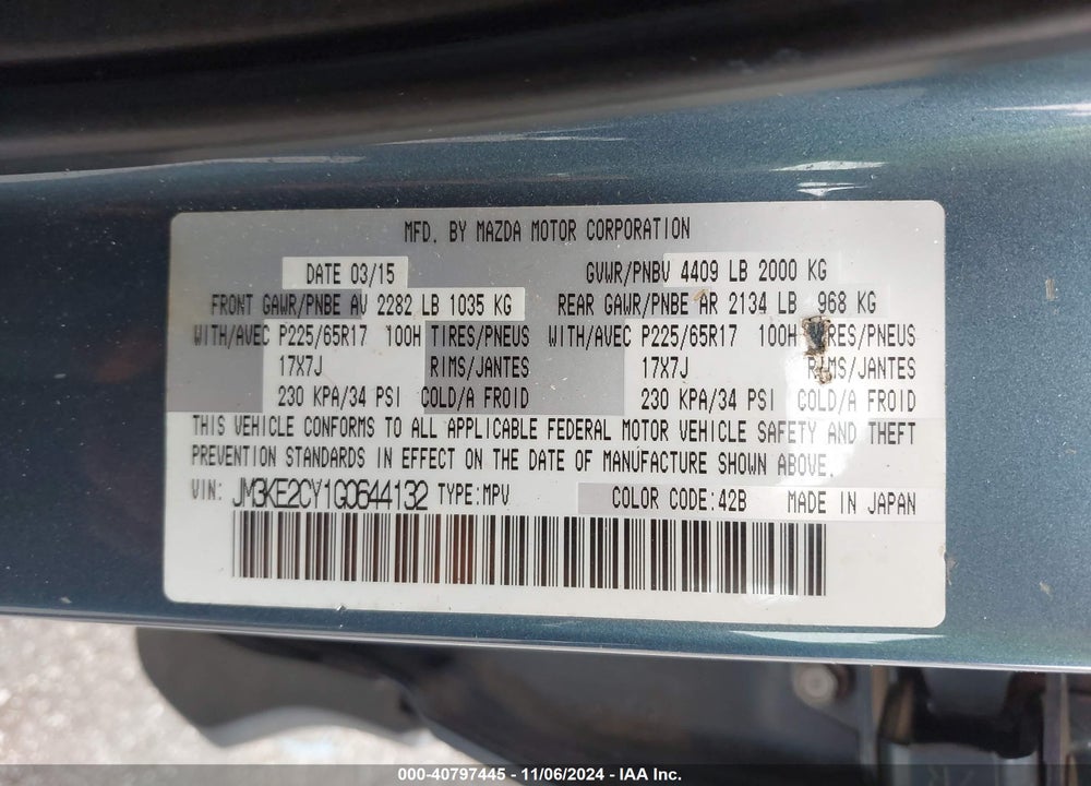 2016 MAZDA CX-5 TOURING VIN: JM3KE2CY1G0644132