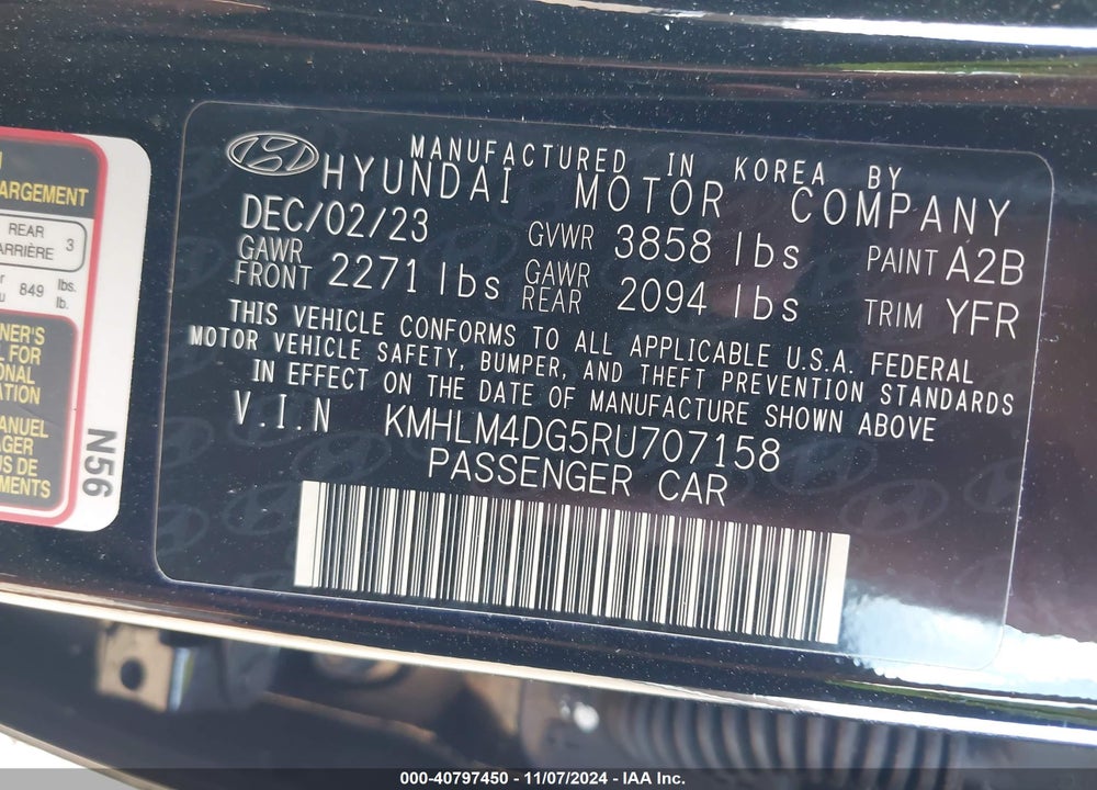 2024 HYUNDAI ELANTRA SEL VIN: KMHLM4DG5RU707158