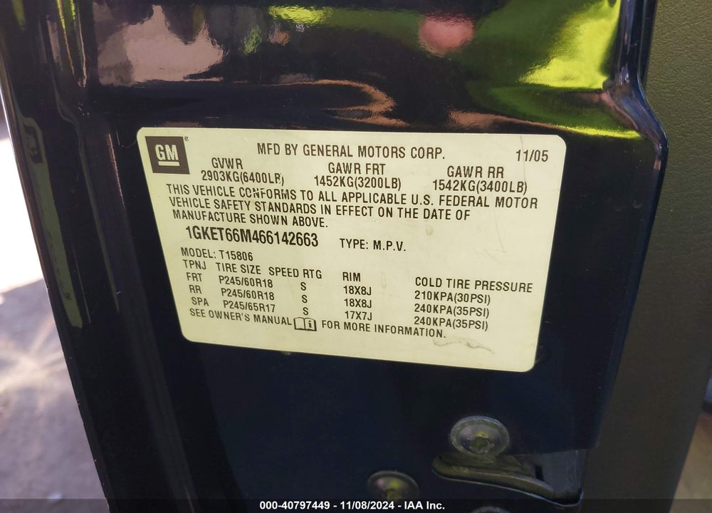 2006 GMC ENVOY XL DENALI VIN: 1GKET66M466142663
