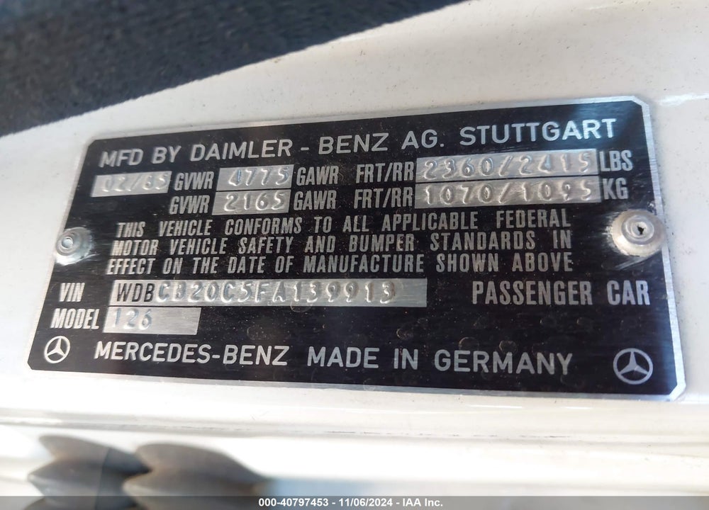 1985 MERCEDES-BENZ 300 SD VIN: WDBCB20C5FA139913