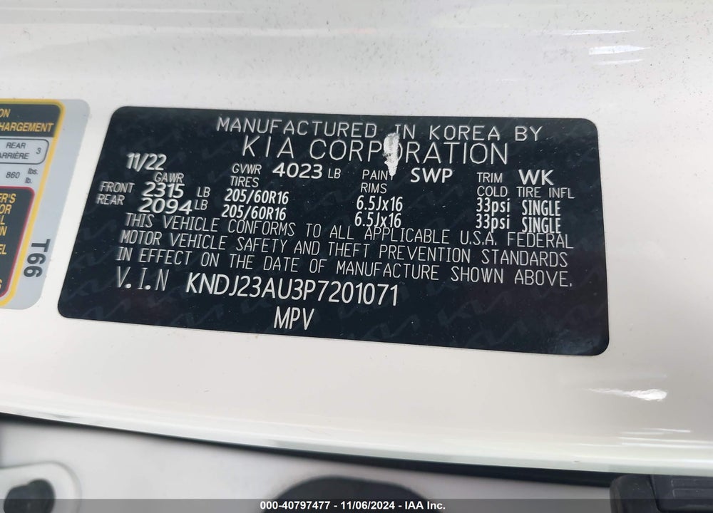 2023 KIA SOUL LX VIN: KNDJ23AU3P7201071