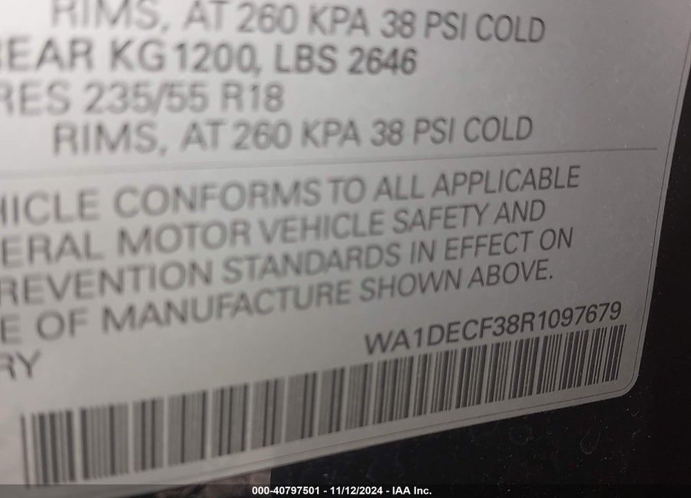 2024 AUDI Q3 VIN: WA1DECF38R1097679