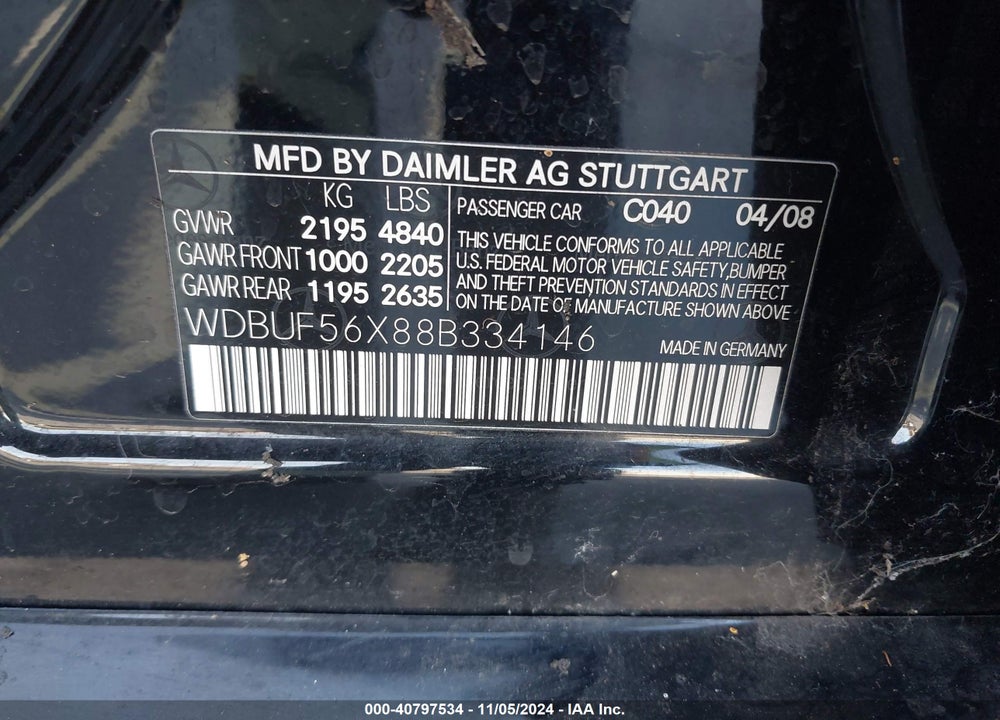 2008 MERCEDES-BENZ E 350 VIN: WDBUF56X88B334146