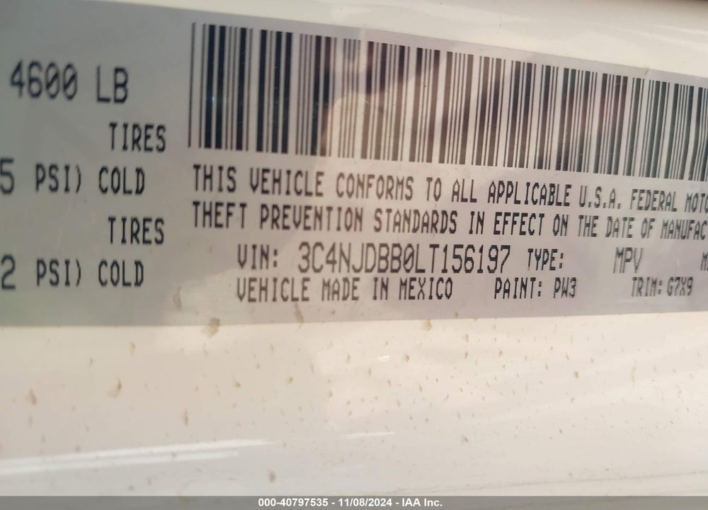 2020 JEEP COMPASS VIN: 3C4NJDBB0LT156197