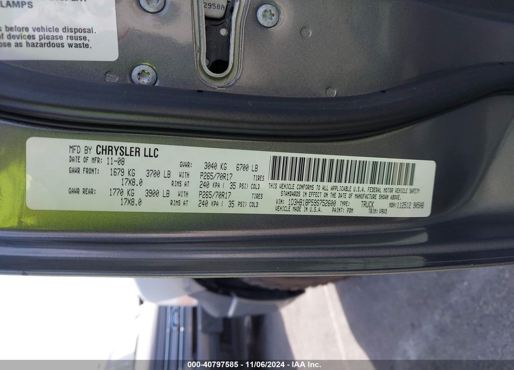 2009 DODGE RAM 1500 ST VIN: 1D3HB18P59S752600