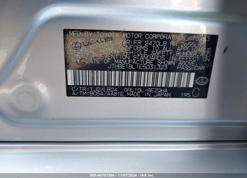 2014 LEXUS GS 350 VIN: JTHBE1BL1E5031323