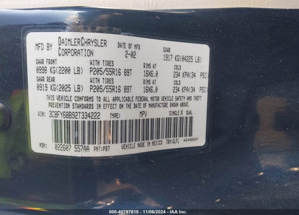 2002 CHRYSLER PT CRUISER LIMITED VIN: 3C8FY68B92T334222