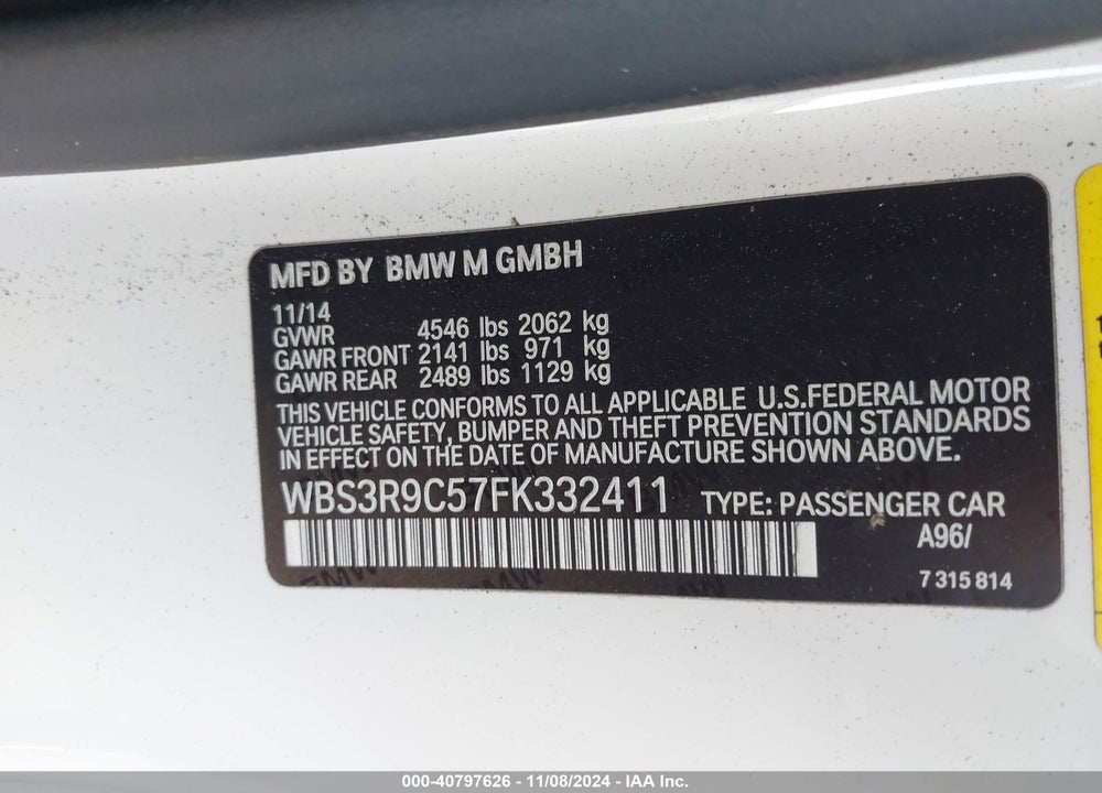 2015 BMW M4 VIN: WBS3R9C57FK332411