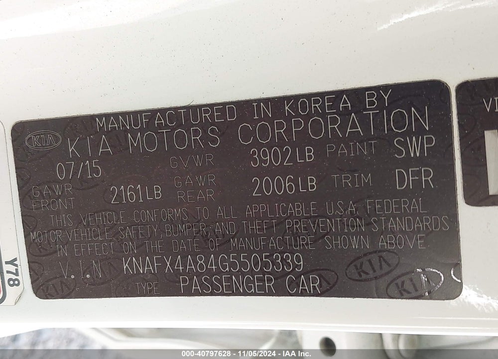 2016 KIA FORTE EX VIN: KNAFX4A84G5505339