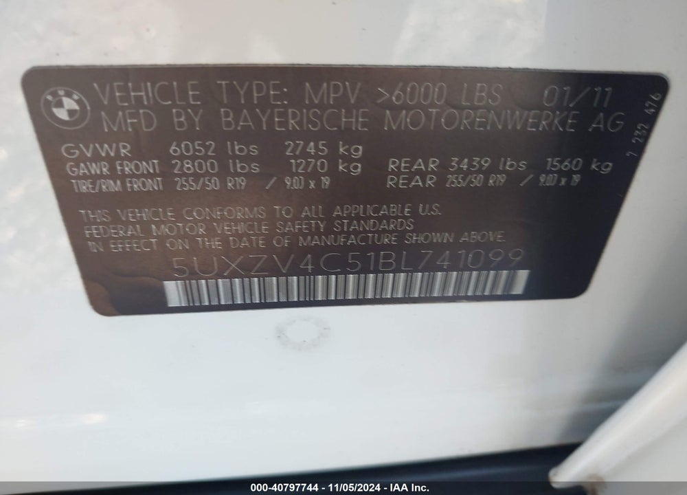 2011 BMW X5 XDRIVE35I/XDRIVE35I PREMIUM/XDRIVE35I SPORT ACTIVITY VIN: 5UXZV4C51BL741099