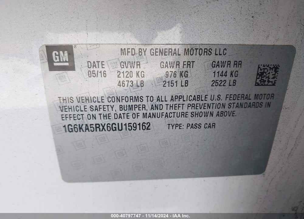 2016 CADILLAC CT6 STANDARD VIN: 1G6KA5RX6GU159162