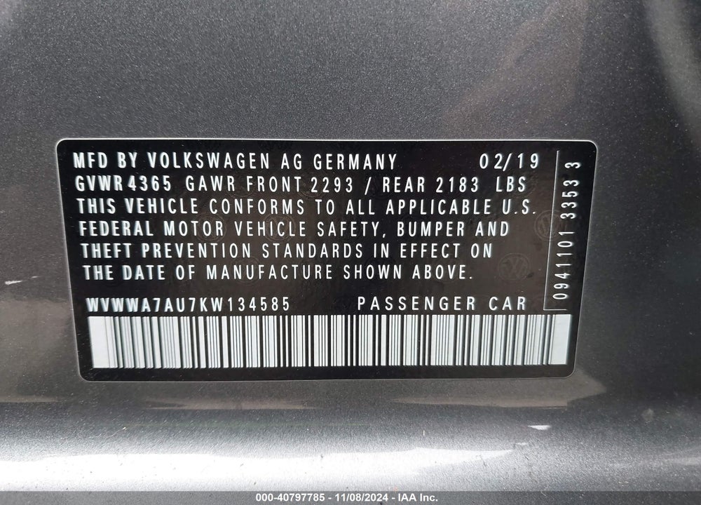 2019 VOLKSWAGEN GOLF R 2.0T W/DCC NAVIGATION VIN: WVWWA7AU7KW134585