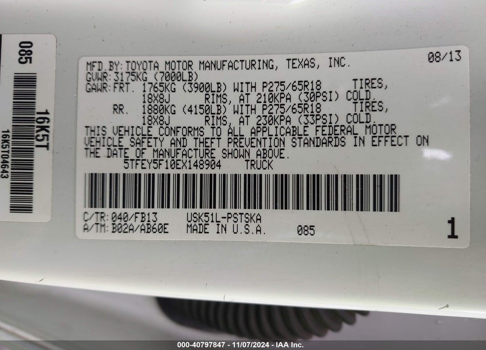 2014 TOYOTA TUNDRA SR5 5.7L V8 VIN: 5TFEY5F10EX148904