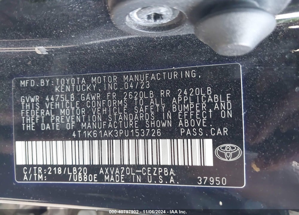 2023 TOYOTA CAMRY XSE VIN: 4T1K61AK3PU153726