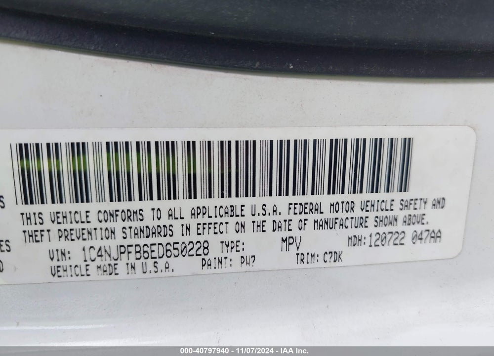 2014 JEEP PATRIOT LATITUDE VIN: 1C4NJPFB6ED650228