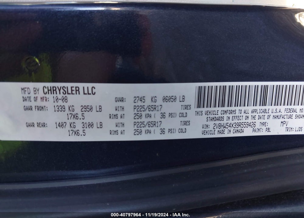 2009 VOLKSWAGEN ROUTAN SEL VIN: 2V8HW54X39R559426