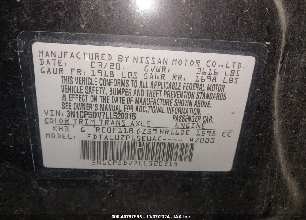 2020 NISSAN KICKS VIN: 3N1CP5DV7LL520315