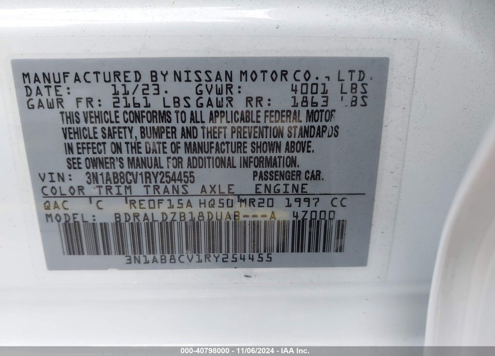 2024 NISSAN SENTRA VIN: 3N1AB8CV1RY254455