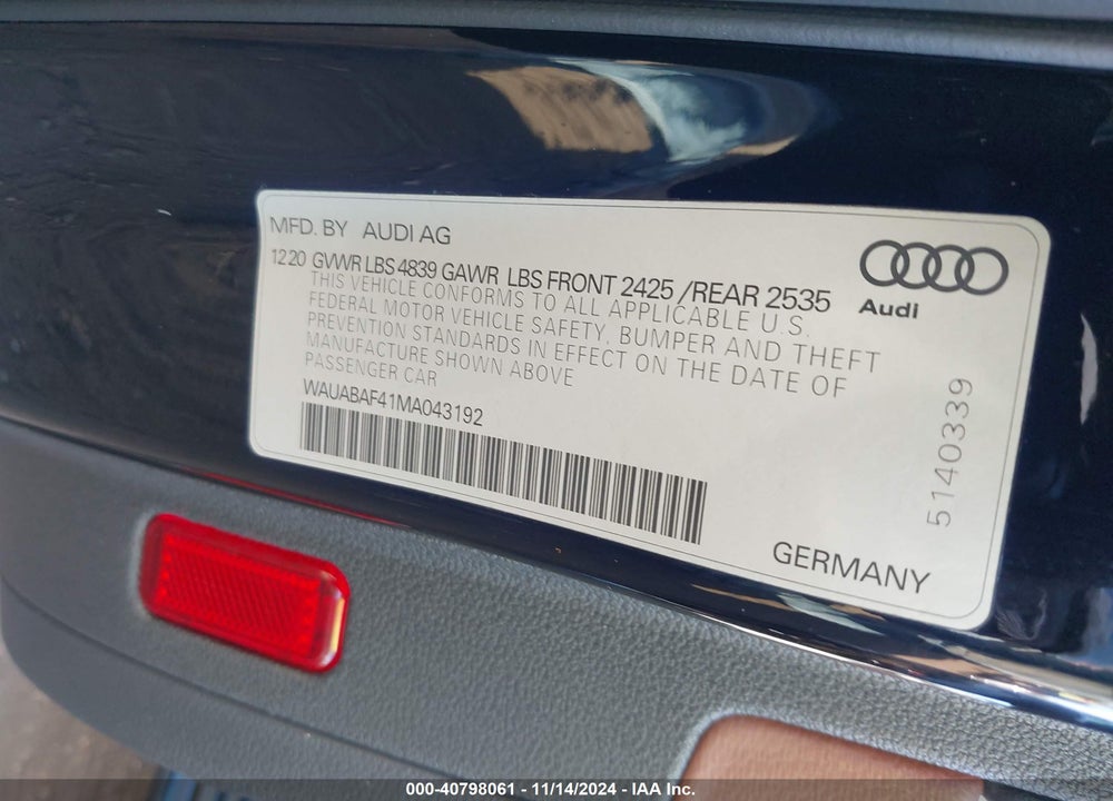 2021 AUDI A4 SEDAN PREMIUM VIN: WAUABAF41MA043192