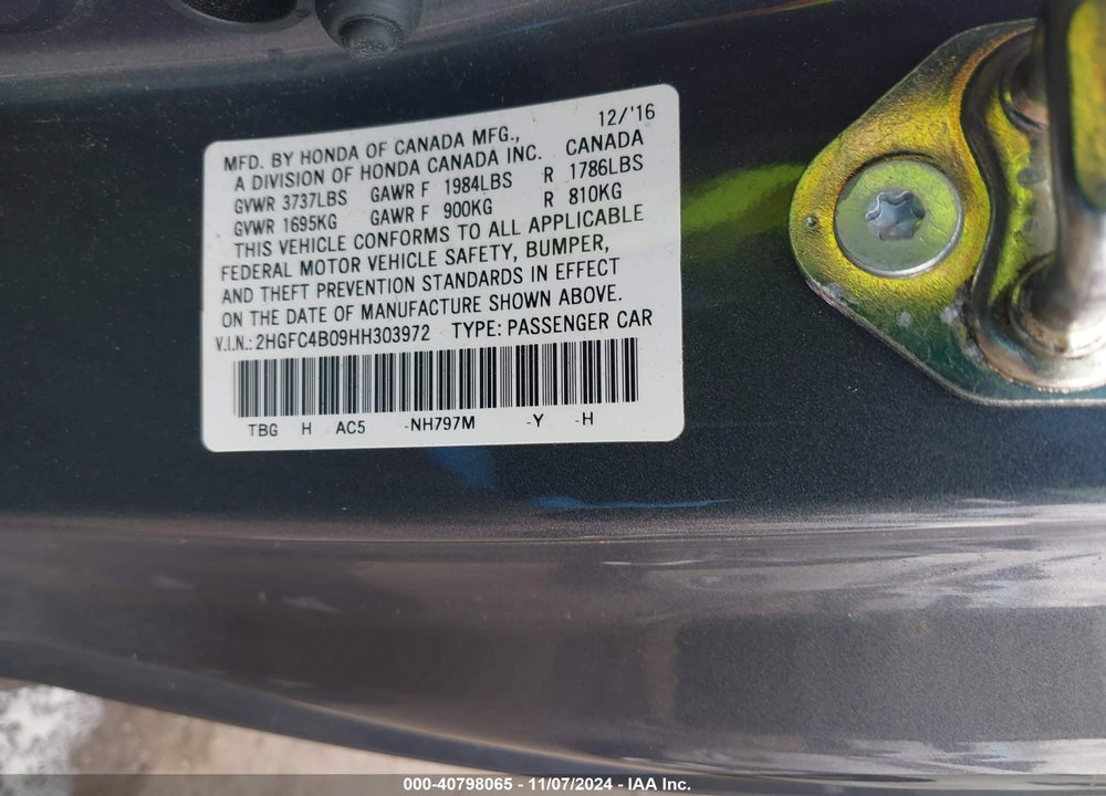 2017 HONDA CIVIC LX-P VIN: 2HGFC4B09HH303972
