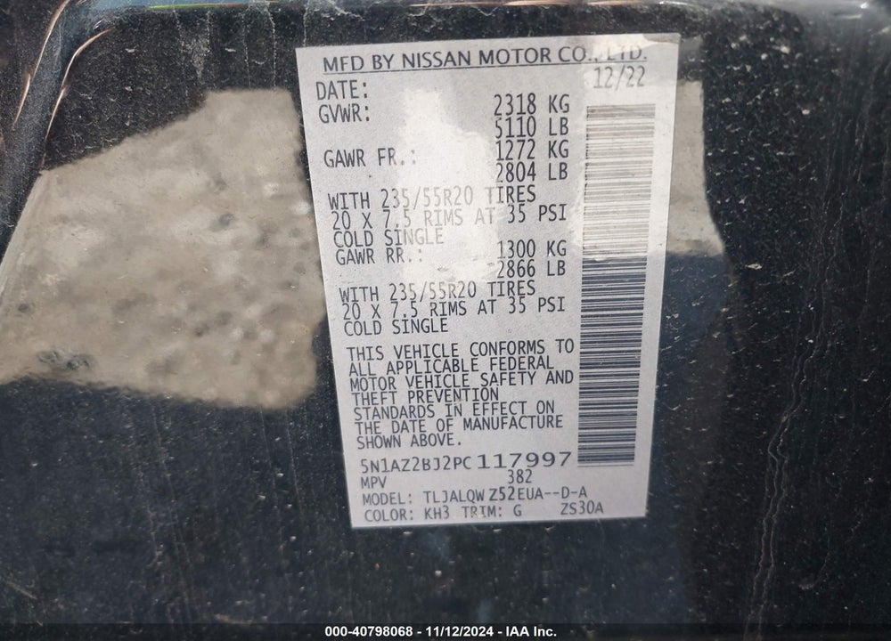 2023 NISSAN MURANO SV FWD VIN: 5N1AZ2BJ2PC117997