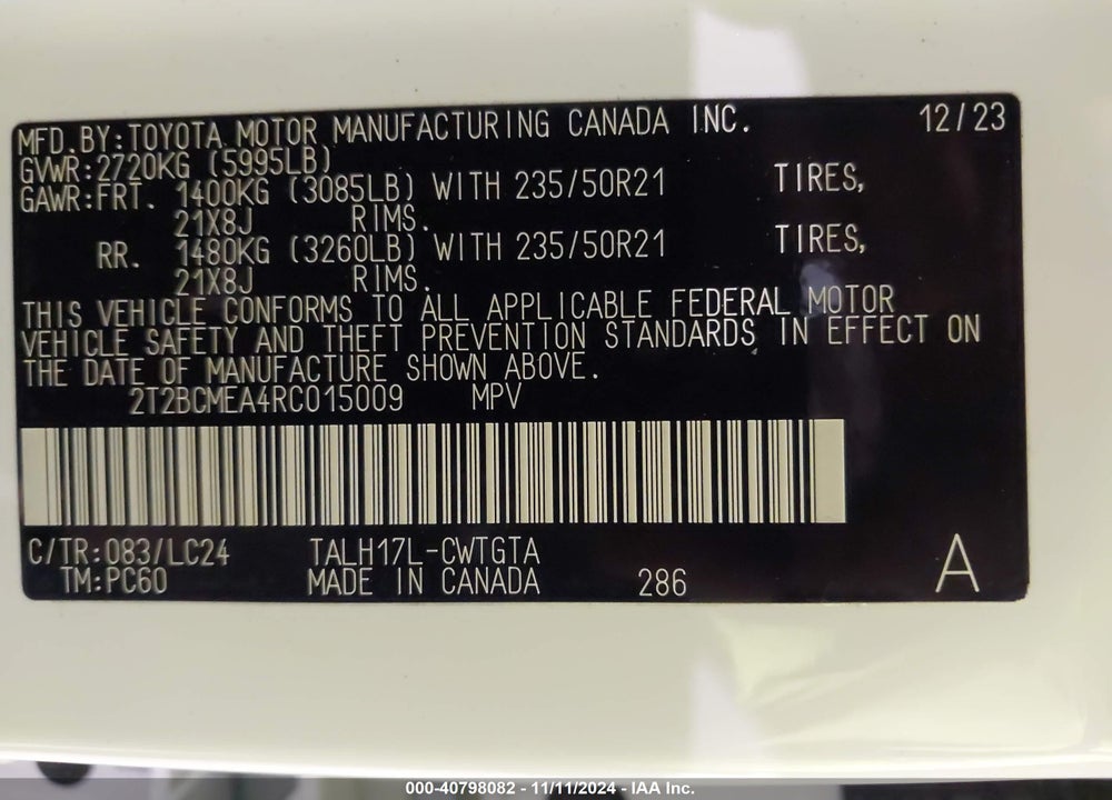 2024 LEXUS RX 500H F SPORT PERFORMANCE VIN: 2T2BCMEA4RC015009