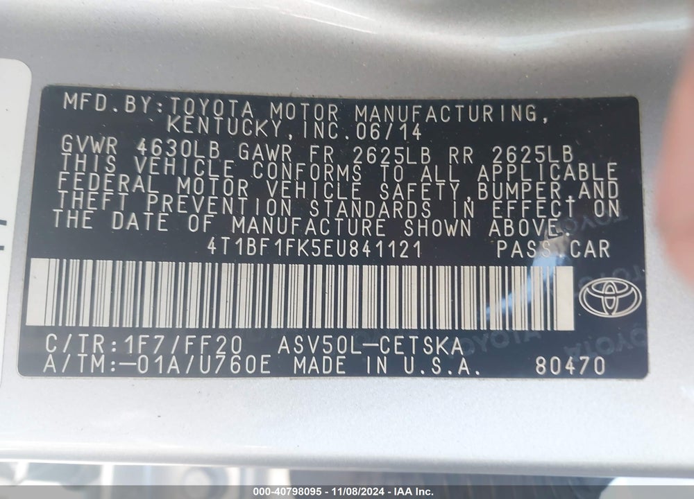 2014 TOYOTA CAMRY SE VIN: 4T1BF1FK5EU841121