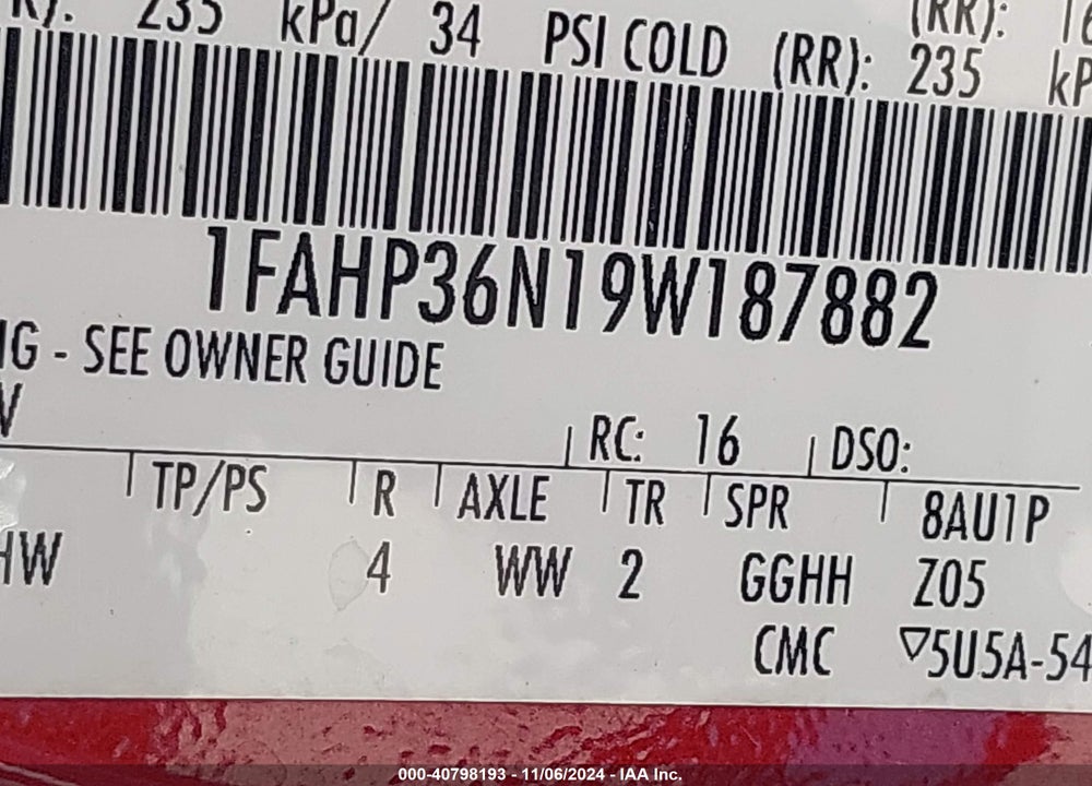 2009 FORD FOCUS SES VIN: 1FAHP36N19W187882