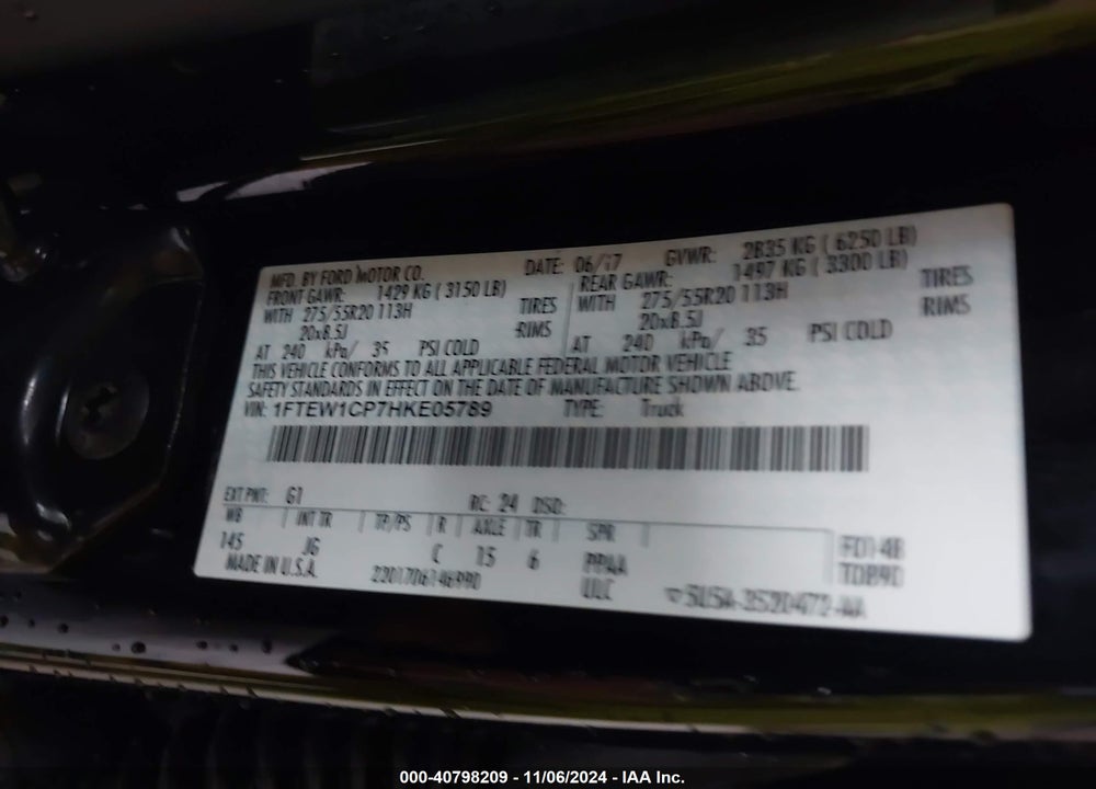 2017 FORD F-150 XL VIN: 1FTEW1CP7HKE05789