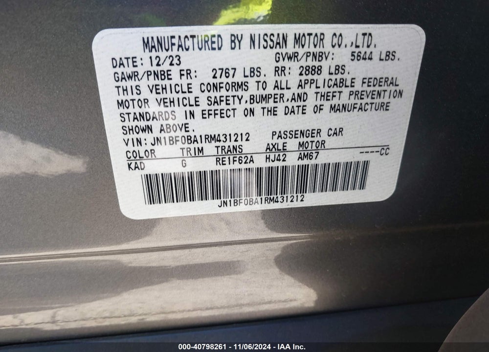 2024 NISSAN ARIYA EVOLVE+ VIN: JN1BF0BA1RM431212