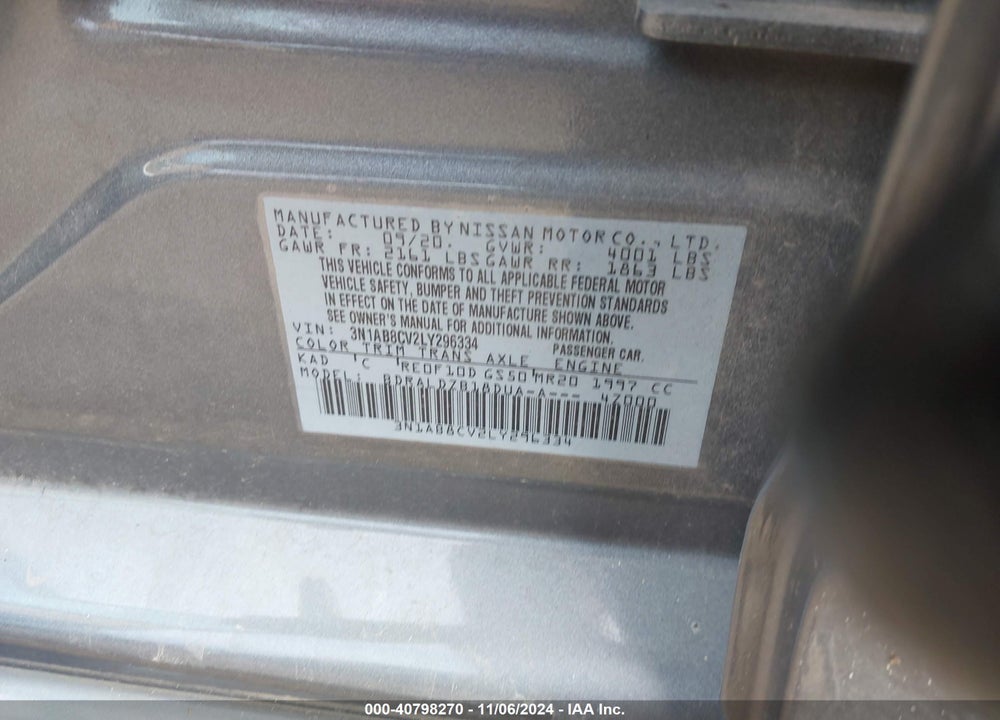 2020 NISSAN SENTRA SV XTRONIC CVT VIN: 3N1AB8CV2LY296334