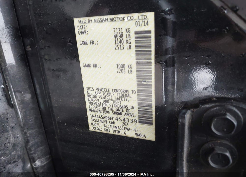 2014 NISSAN MAXIMA 3.5 SV VIN: 1N4AA5AP8EC454339