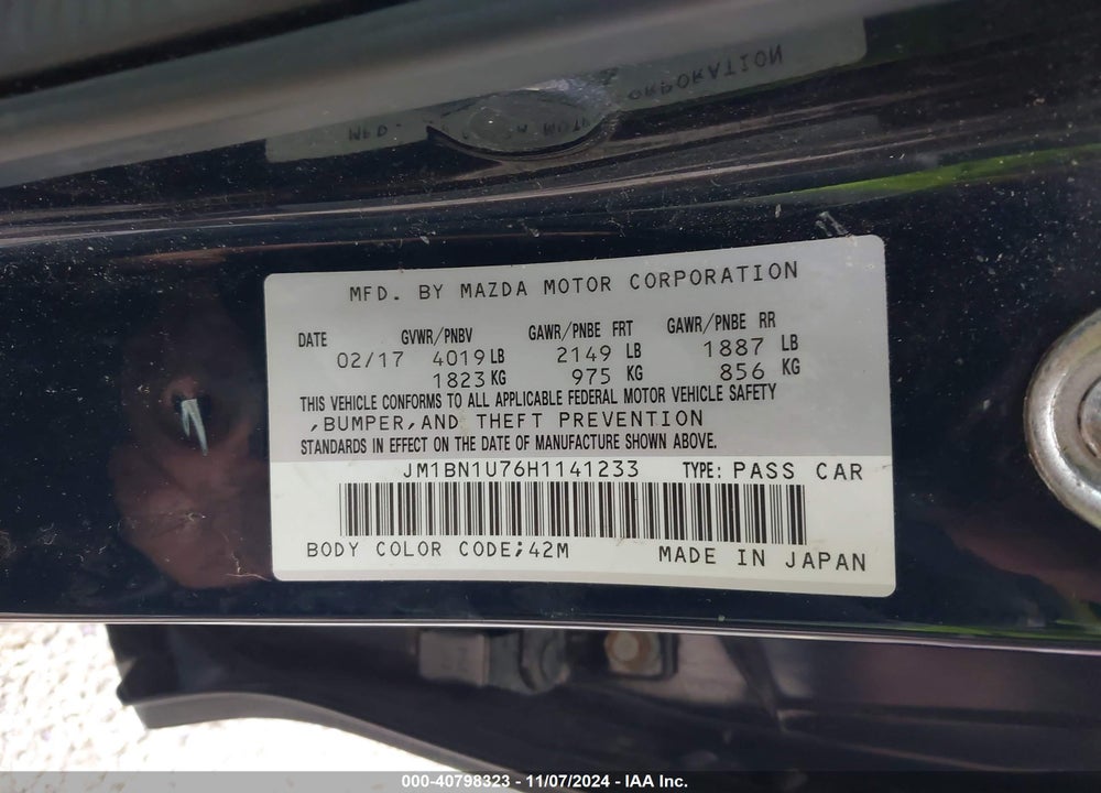 2017 MAZDA 3 SPORT VIN: JM1BN1U76H1141233