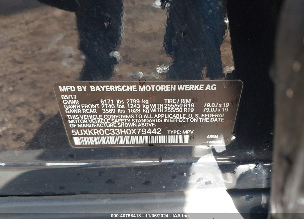 2017 BMW X5 XDRIVE35I VIN: 5UXKR0C33H0X79442