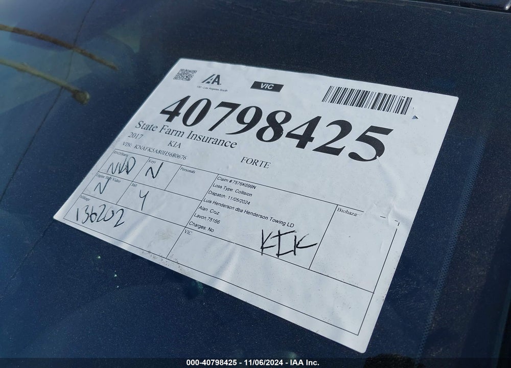 2017 KIA FORTE LX VIN: KNAFK5A80H5680676