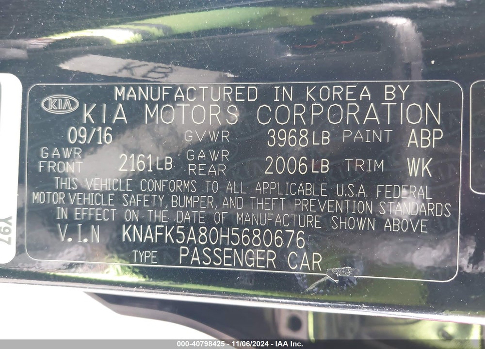 2017 KIA FORTE LX VIN: KNAFK5A80H5680676