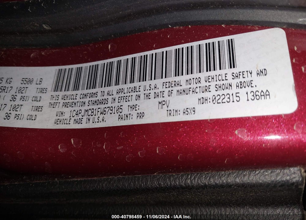 2015 JEEP CHEROKEE VIN: 1C4PJMCB1FW679105