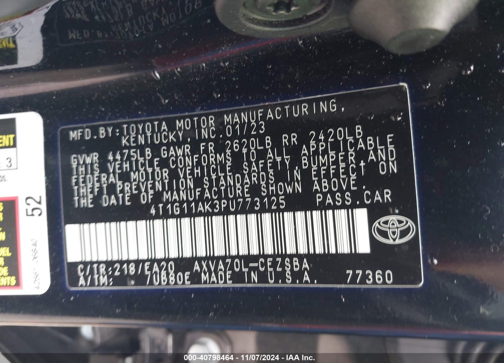 2023 TOYOTA CAMRY VIN: 4T1G11AK3PU773125