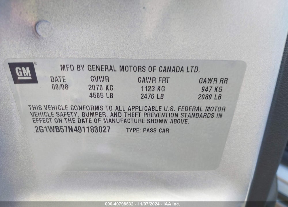 2009 CHEVROLET IMPALA LS VIN: 2G1WB57N491183027