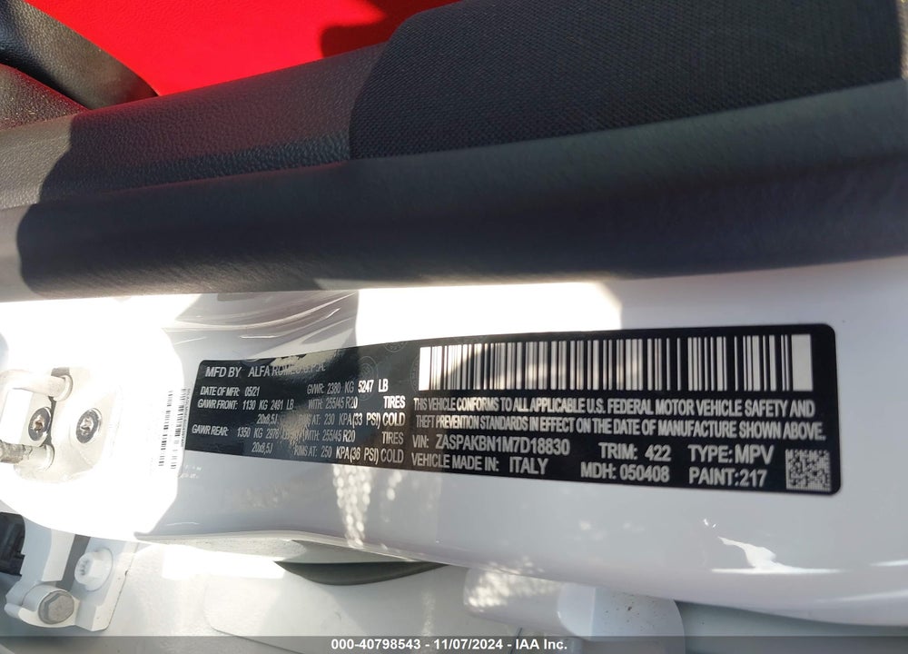 2021 ALFA ROMEO STELVIO TI SPORT AWD VIN: ZASPAKBN1M7D18830
