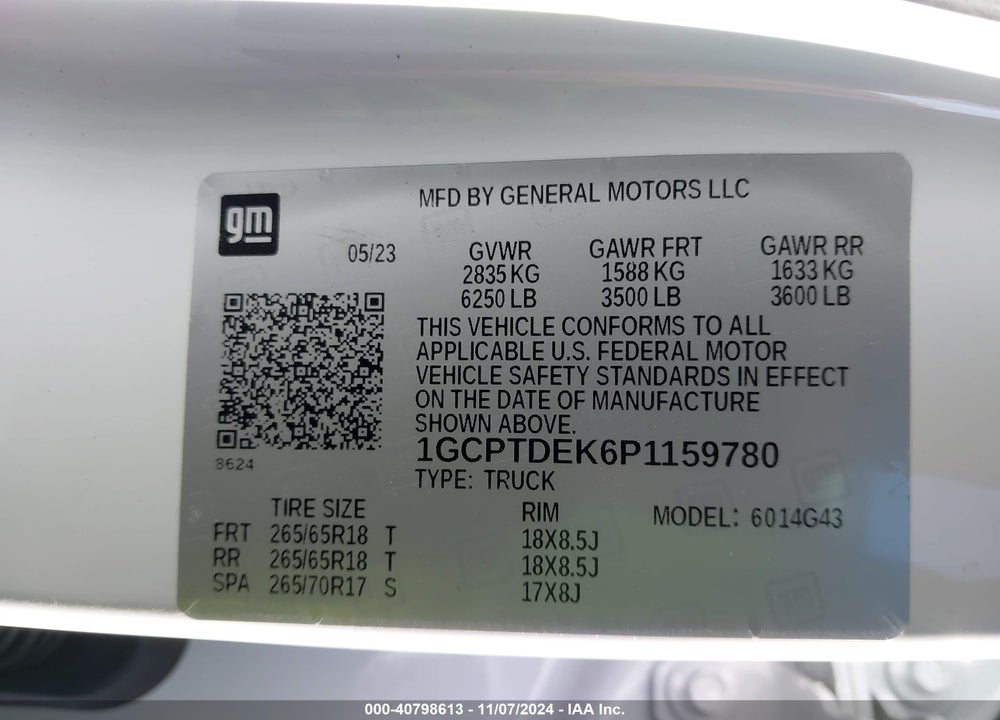 2023 CHEVROLET COLORADO 4WD SHORT BOX Z71 VIN: 1GCPTDEK6P1159780