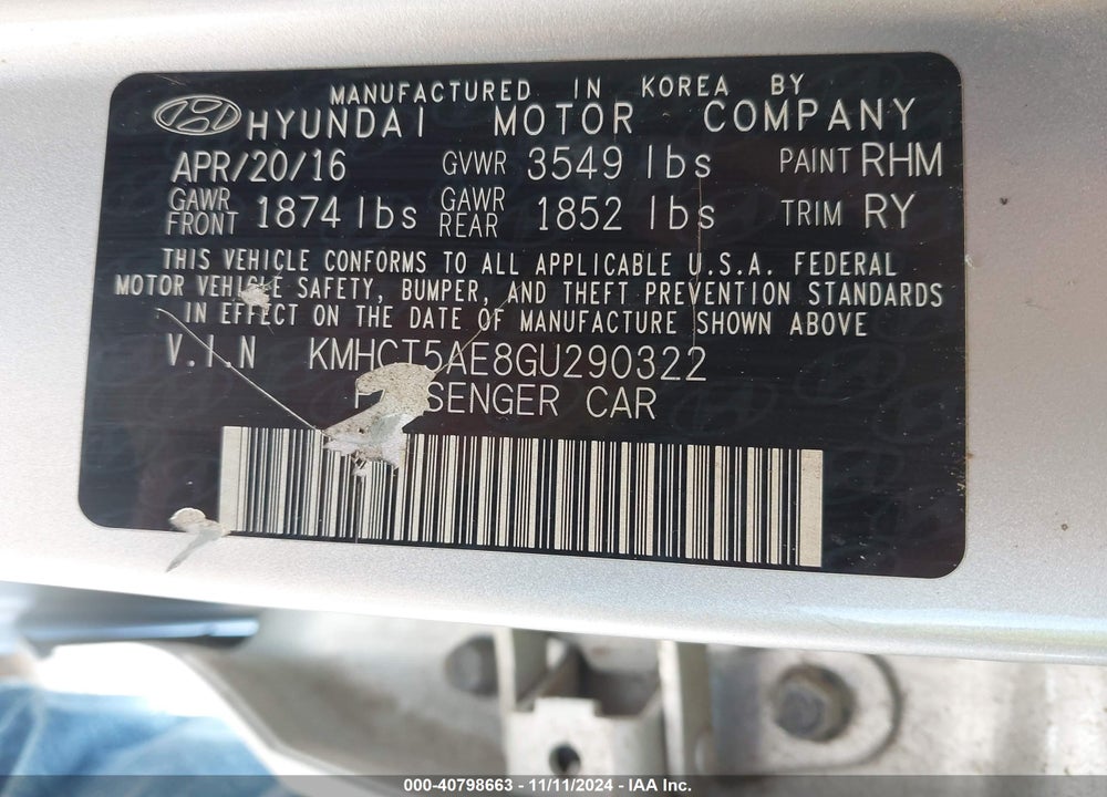 2016 HYUNDAI ACCENT SE VIN: KMHCT5AE8GU290322