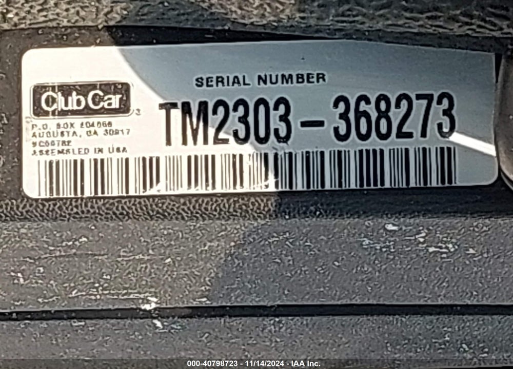 2022 GOLF CART CLUB CAR VIN: TM2303368273