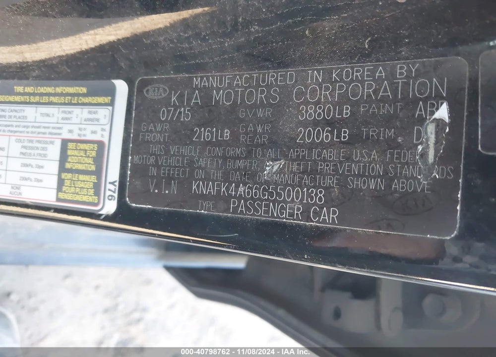 2016 KIA FORTE LX VIN: KNAFK4A66G5500138