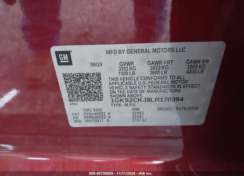 2020 GMC YUKON 4WD DENALI VIN: 1GKS2CKJ8LR170394
