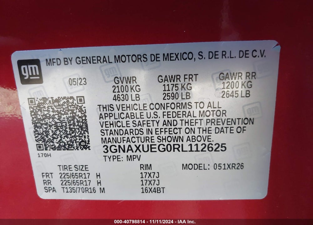 2024 CHEVROLET EQUINOX AWD LT VIN: 3GNAXUEG0RL112625
