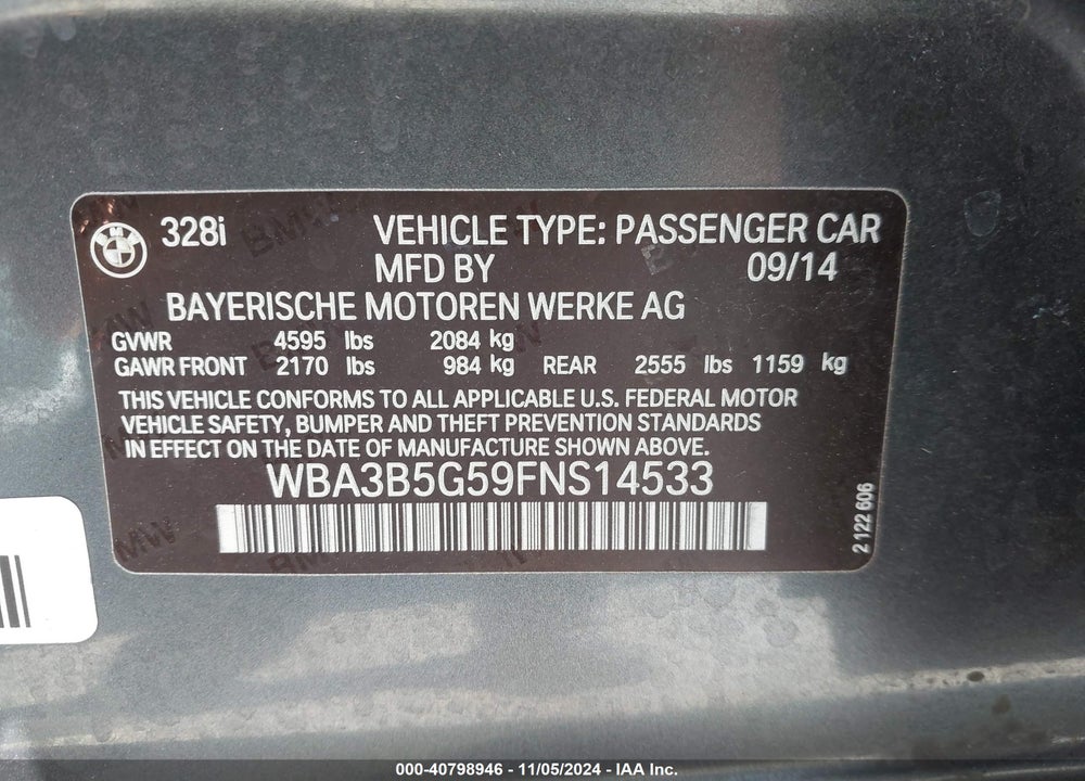 2015 BMW 328I XDRIVE VIN: WBA3B5G59FNS14533