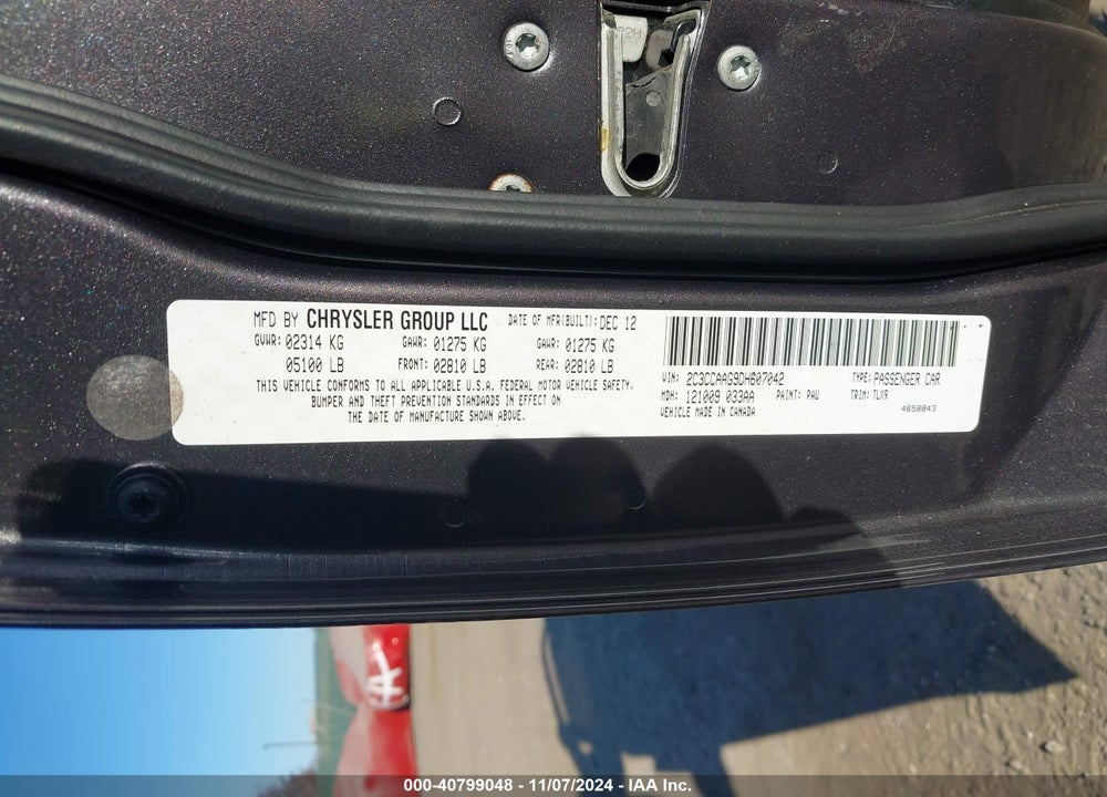 2013 CHRYSLER 300 MOTOWN VIN: 2C3CCAAG9DH607042