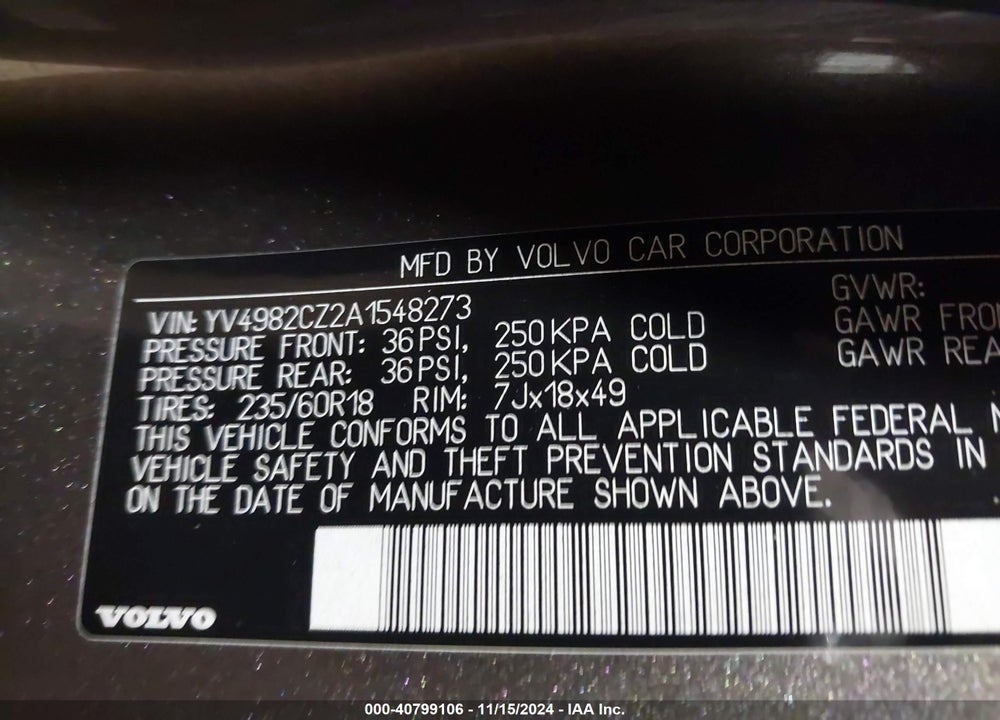 2010 VOLVO XC90 3.2 VIN: YV4982CZ2A1548273